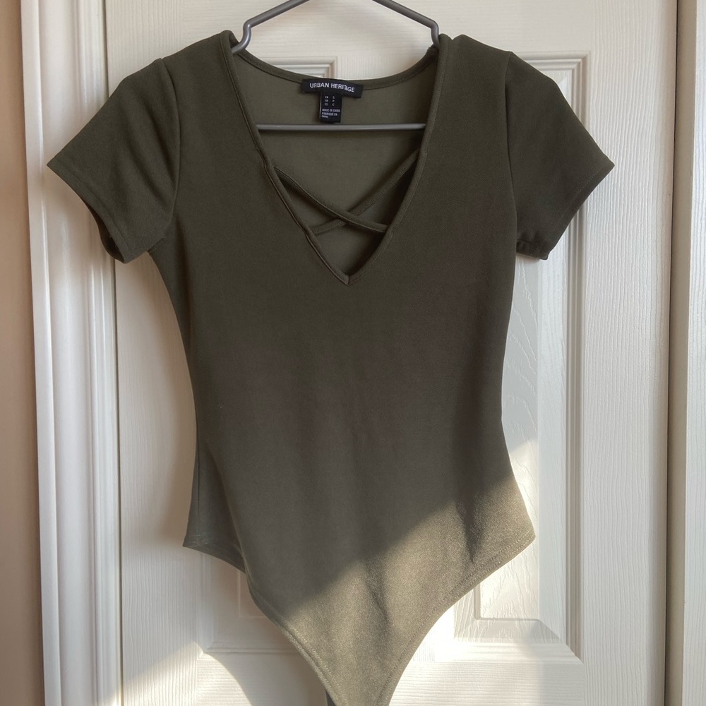 Criss-cross Neck Green Bodysuit
